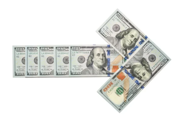 Arrow made of dollar on white — Stock Photo, Image