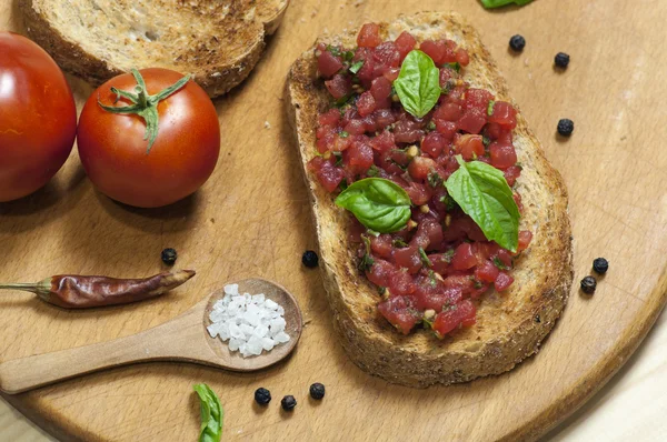 Italienische Bruschetta, Blick von oben — Stockfoto