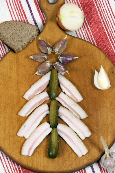 Christmas tree made salted lard — Stock Photo, Image