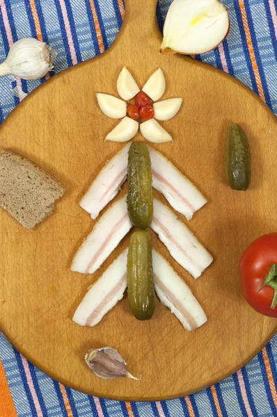 Christmas tree made salted lard — Stock Photo, Image