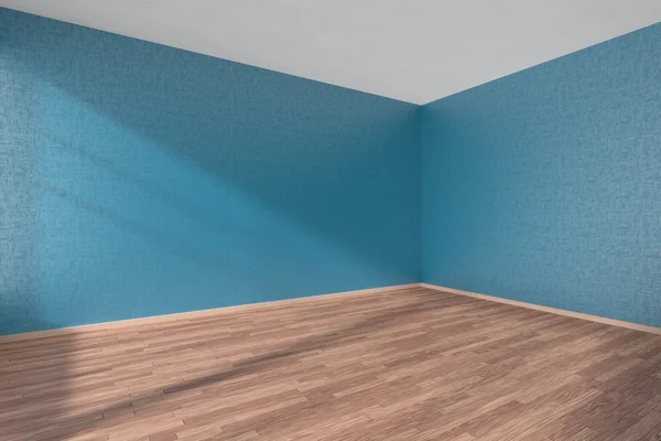 Quarto vazio, com piso em parquet e paredes texturizadas azuis — Fotografia de Stock