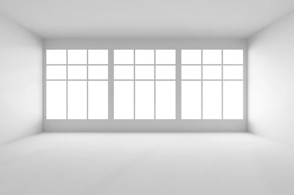 Stanza vuota bianca con vista frontale grandi finestre Fotografia Stock