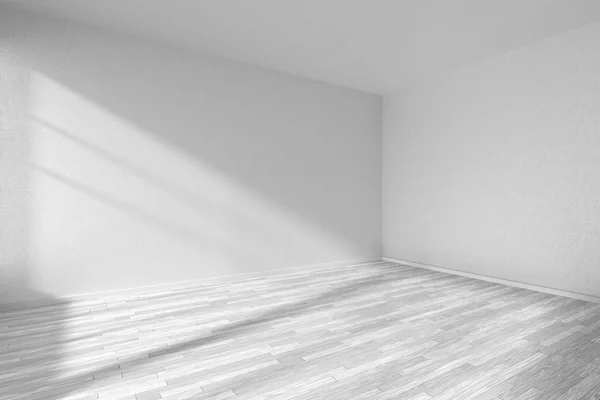 Üres szoba fehér parketta és texturált fehér falak Stock Kép