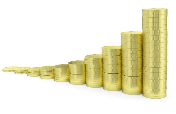 Växande gyllene dollar mynt stapeldiagram. — Stockfoto
