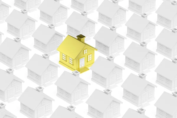 Golden unique house standing out from crowd of gray houses — Stock Photo, Image