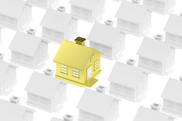 Golden unique house standing out from crowd of gray houses. — Stock Photo, Image