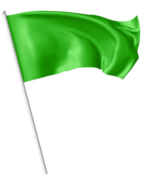 Green flag on flagpole waving in wind — Stock Photo, Image