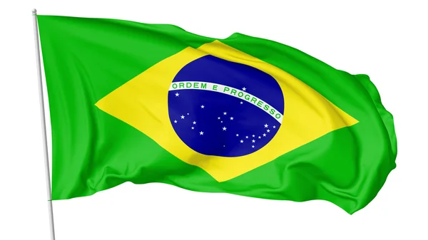 Εθνική σημαία της Βραζιλίας με κοντάρι σημαίας — Φωτογραφία Αρχείου