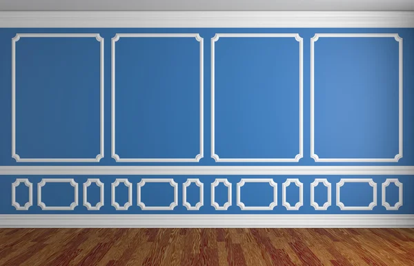 Mur bleu dans la salle vide style classique — Photo