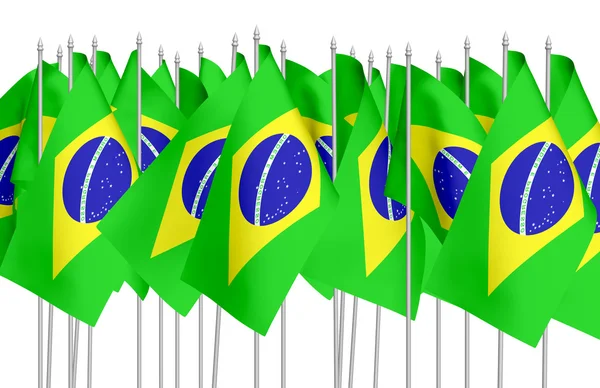 Many small brazilian flags in row isolated — Stock Photo, Image