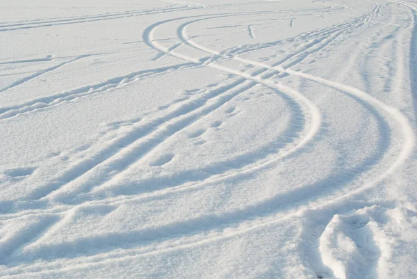 Surface Neige Blanche Pure Avec Des Pistes Avec Des Flocons — Photo