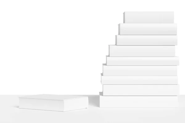 Белая Книжная Полка Стопкой Белых Книг Белом Фоне Бесцветная Отбеливаемая — стоковое фото