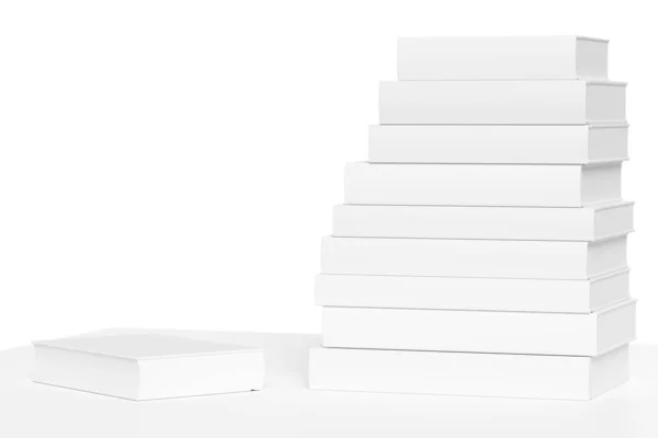 White Bookshelf Stack Books Isolated White Background Bleached Colorless Illustration — Stock Photo, Image