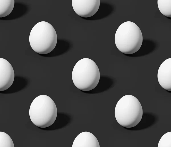 Weiße Hühnereier Auf Schwarzem Farblosen Nahtlosen Isometrischen Hintergrund Achromatischer Schwarzer — Stockfoto