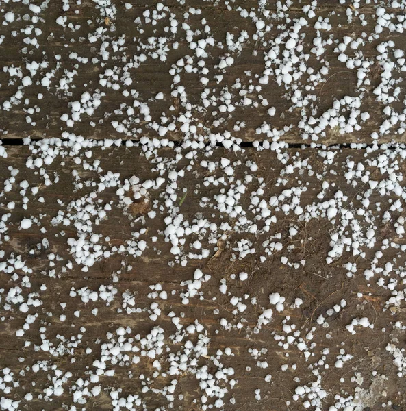 White Snowflakes First Snow Dirty Wooden Floor Close Top View — Stock Photo, Image