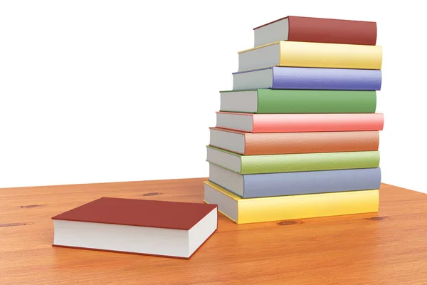 Simple Wooden Bookshelf Stack Colored Books Isolated White Illustration Closeup — Stock Photo, Image