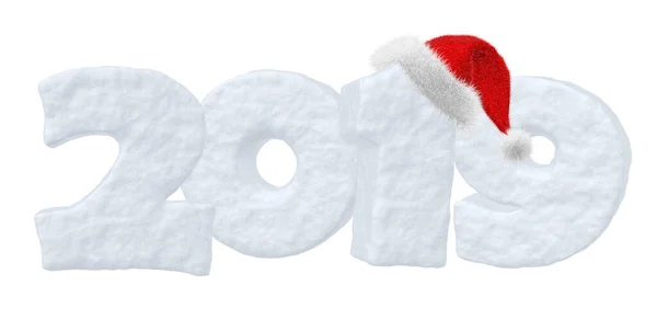 Новым Годом Текст 2019 Написан Номерами Снега Санта Клауса Пушистый — стоковое фото