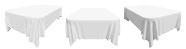 Rechteckige Weiße Tischdecke Mit Abgerundeten Ecken Isoliert Auf Weiß Gesetzt Stockfoto