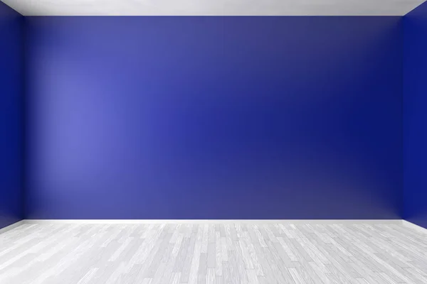 Leerer Raum Mit Blauen Wänden Weißem Parkettboden Und Weichem Dachfenster Stockbild