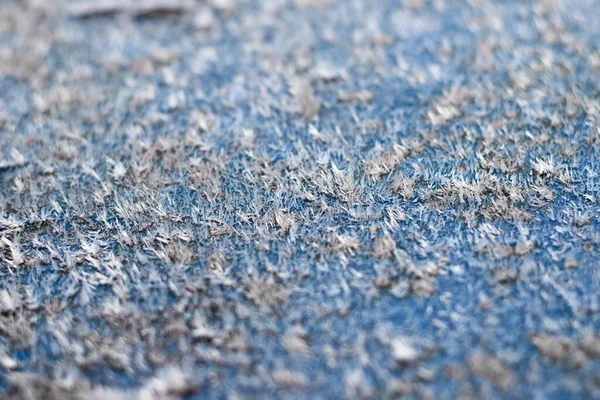 White Hoarfrost Crystals Flat Surface Closeup Macro View Selective Focus — Stock Photo, Image