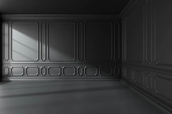 Interior Negro Habitación Vacía Con Luz Solar Ventana Con Marcos —  Fotos de Stock