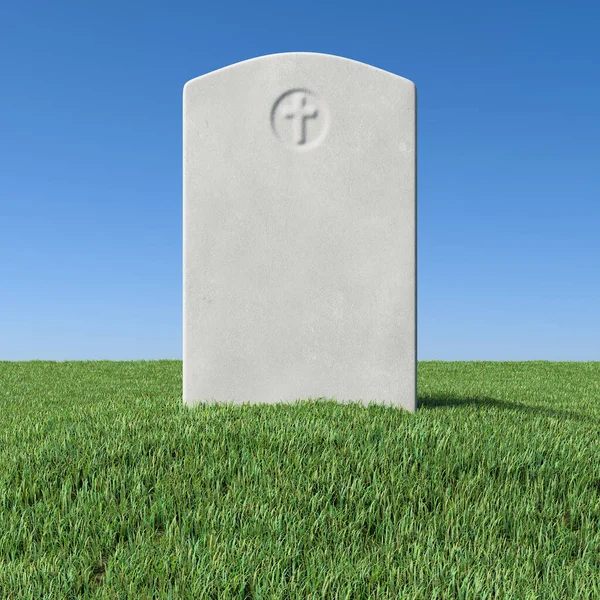 Gray Blank Gravestone Green Grass Field Graveyard Memorial Day Sun — Stock Photo, Image