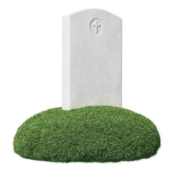 Gravestone Branco Cinzento Ilhota Grama Verde Sob Luz Solar Brilhante — Fotografia de Stock