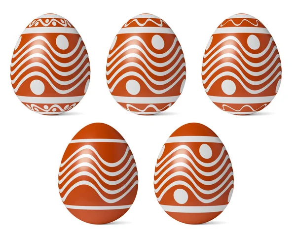 Huevos Pascua Rojos Pintados Con Una Decoración Ondulada Simple Blanca —  Fotos de Stock