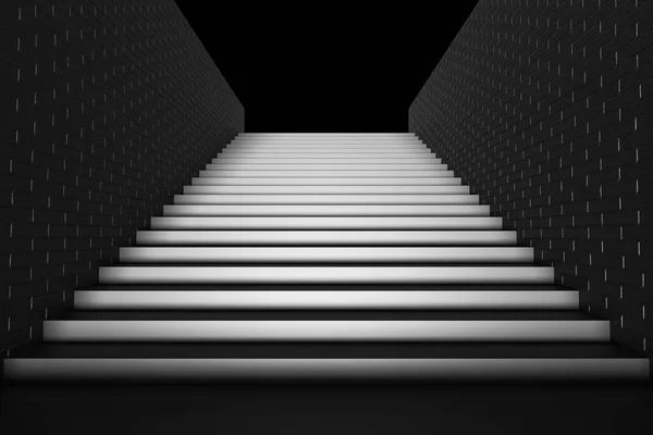 Black Long Staircase Black Stairs Brick Walls Underground Passage Going — Stock Photo, Image