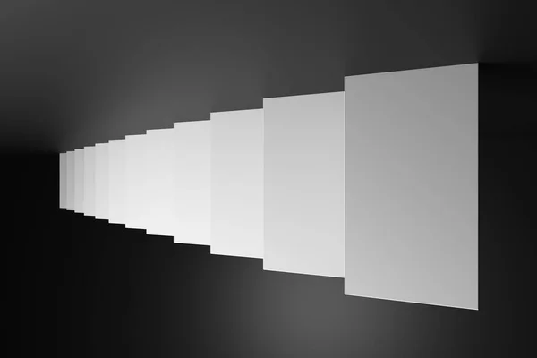黒の空の部屋 3D抽象的なイラストに上昇階段の白い上昇階段 暗い創造的な概念におけるビジネスの成長 進歩の方法と前進の成果 — ストック写真