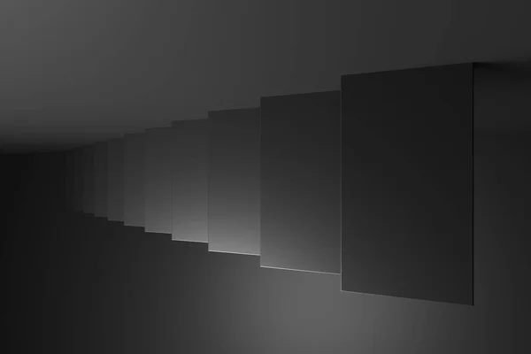 Siyah Merdivenlerin Yükseldiği Siyah Boş Odada Yukarı Çıkan Resimli Üst — Stok fotoğraf