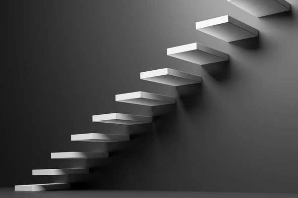 Ascending White Stairs Rising Staircase Going Upward Black Empty Room Stockbild