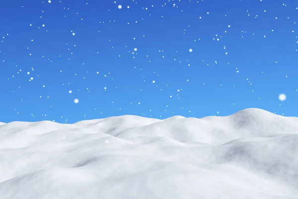 雪地雪景雪景 雪地飘扬 冬日明亮的蓝天 冬雪背景冬季贺卡3D插图 — 图库照片