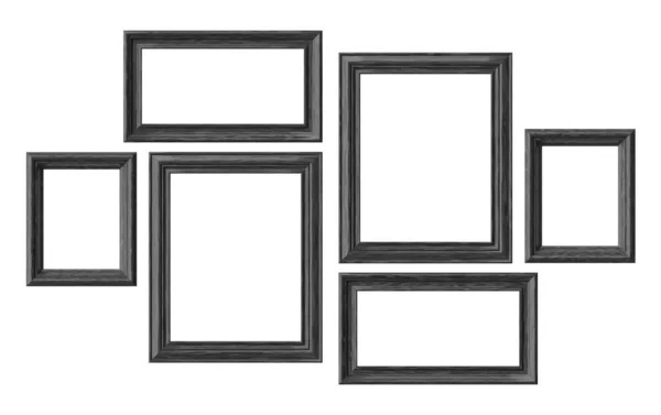 Black Wooden Blank Picture Photo Frames Isolated White Background Decorative — Stock Photo, Image