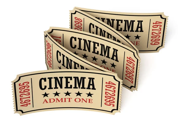 Five Retro Vintage Cinema Tickets Made Yellow Textured Paper White — Stock Photo, Image