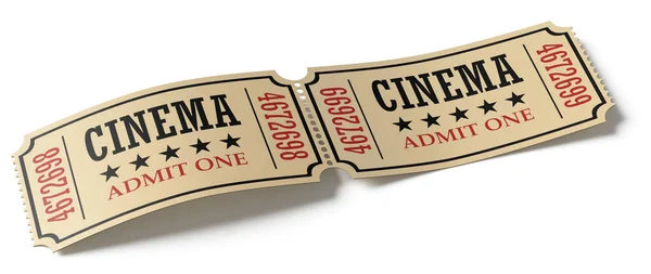 Два Билета Ретро Кино Желтой Текстурированной Бумаги Белом Фоне Диагональный — стоковое фото