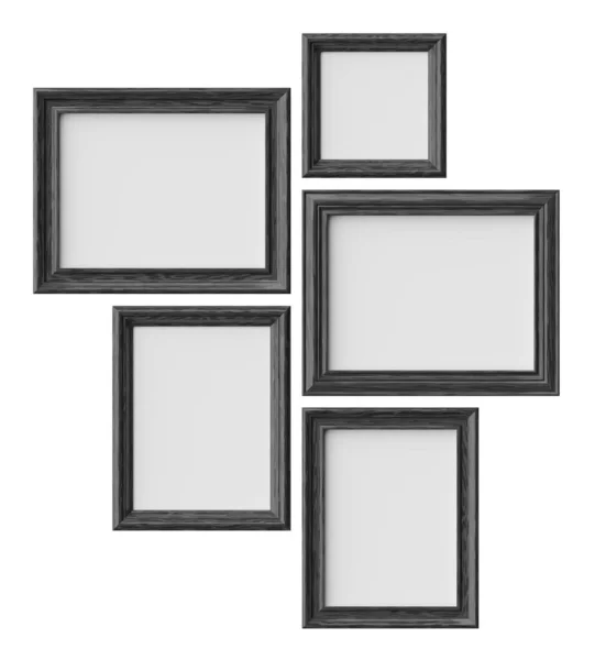 Black Wood Blank Picture Photo Frames Isolated White Shadows Decorative — Stock Photo, Image
