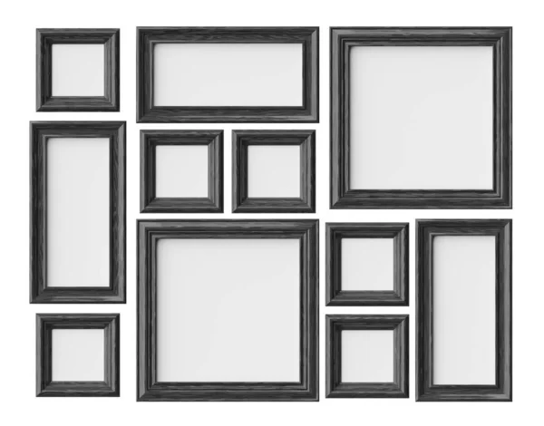 Zwart Hout Blanco Foto Fotolijsten Geïsoleerd Wit Met Schaduwen Decoratieve — Stockfoto