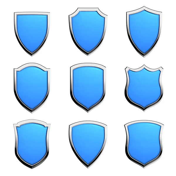 Blue shields on white set — Stock Photo, Image