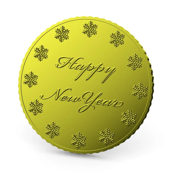 Zlatá mince šťastný nový rok, samostatný — Stock fotografie