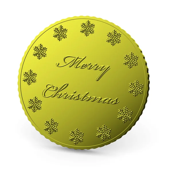 Golden Merry Christmas coin isolated — Stock Photo, Image