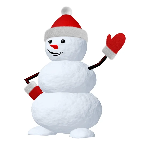 Snowman on white pointing to something — Foto Stock