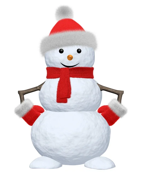 Snowman with scarf, hat and scarf on white — Stock Photo, Image