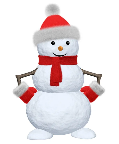 Pupazzo di neve con sciarpa, cappello e sciarpa su bianco — Foto Stock