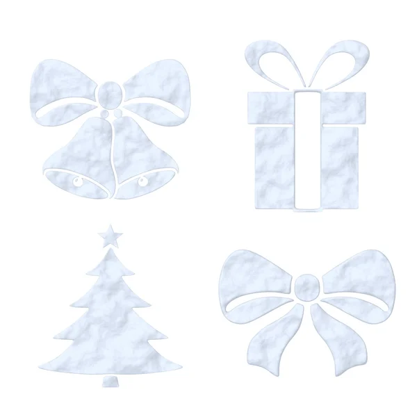 Christmas objects icons made of snow on white set — Stock Photo, Image