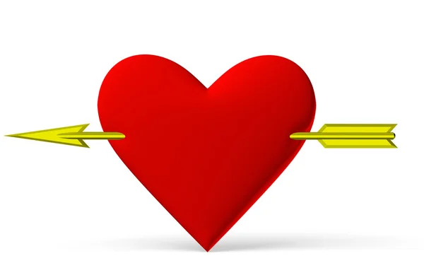 Κόκκινη καρδιά σύμβολο με το χρυσό βέλος — Φωτογραφία Αρχείου