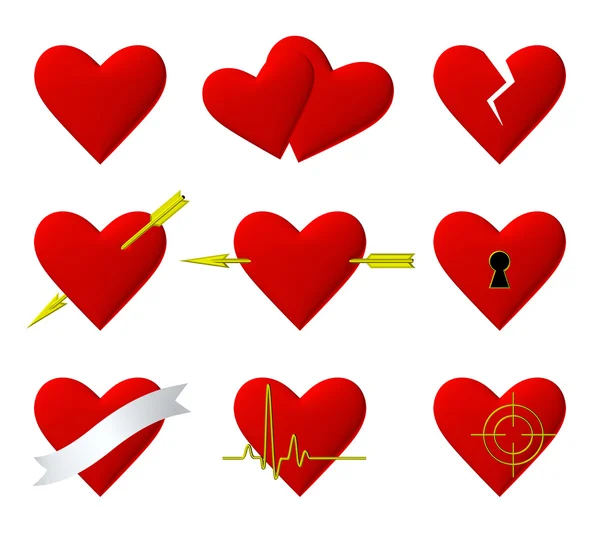 Srdce symboly 3d ilustrace sada — Stock fotografie