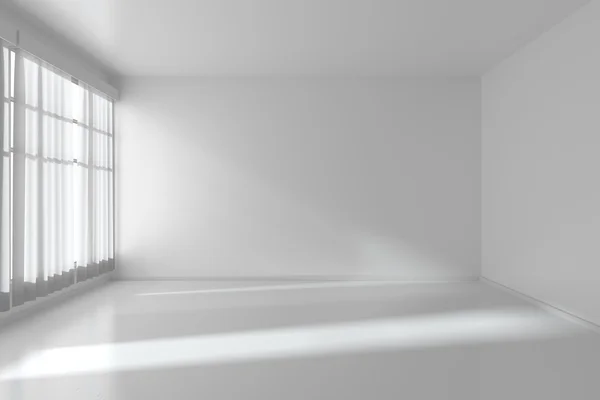 Blanco cuarto vacío con paredes planas, piso blanco y ventana, mal 3d — Foto de Stock