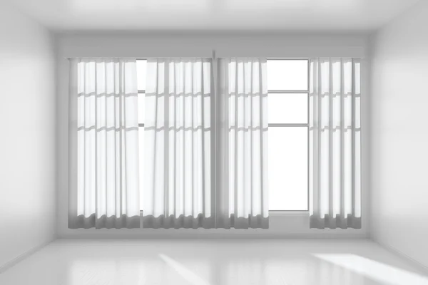 White empty room with flat walls, white floor and window front v — Stock Fotó