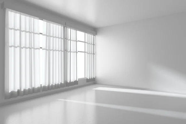 Blanco cuarto vacío con paredes planas, blanco piso y ventana diagona — Foto de Stock